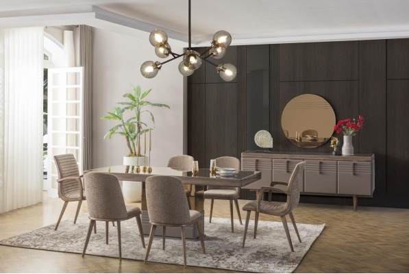 Luxus Essecke Esszimmer Esstisch Essgruppe Stühle Grau Holz Set 9tlg
