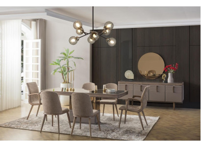 Luxus Essecke Esszimmer Esstisch Essgruppe Stühle Grau Holz Set 9tlg