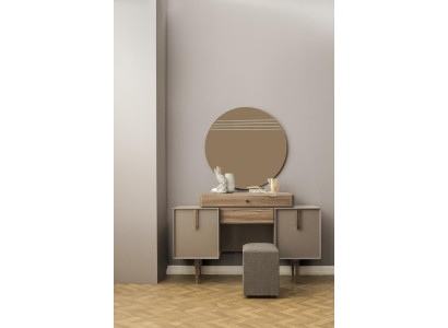 Schminktisch Konsolentisch Puff Frisiertisch Holz Grau Spiegel Set