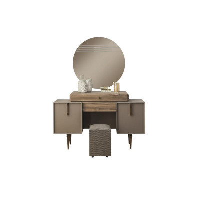 Schminktisch Konsolentisch Puff Frisiertisch Holz Grau Spiegel Set