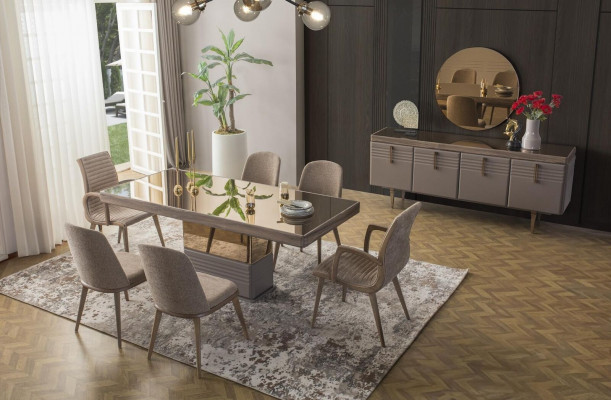 Esstisch Esszimmertisch Tisch Esszimmer Luxus Holz Beige 199 cm