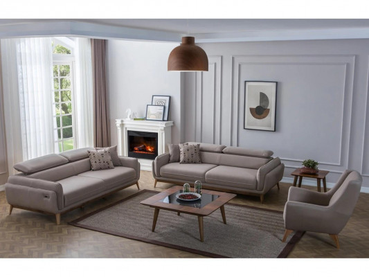 Wohnzimmer 2x Sofa Set Dreisitzer Kunstleder Modern Sessel Neu Design Couchtisch
