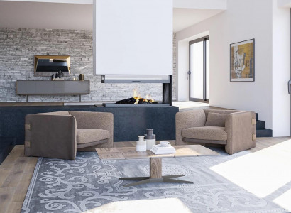 2x Luxus Sessel Wohnzimmer Holz Couchtisch Modern Möbel Textil Polstersessel