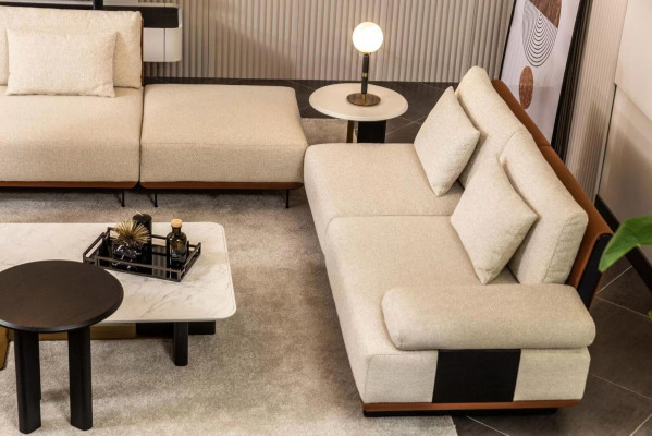 Garnitur Ecksofa L Form Sessel Stoffsofa Couchtische Polstersofa Beige