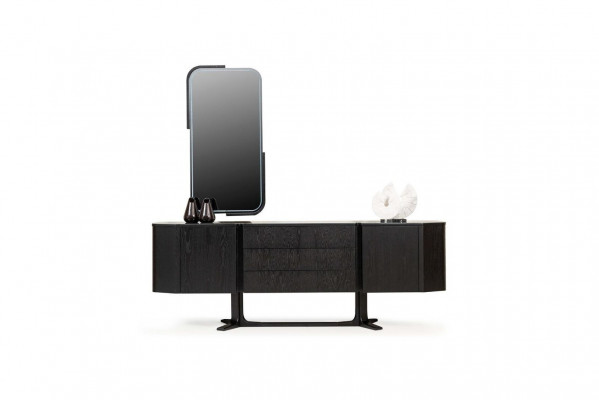 Anrichte Gruppe Sideboard mit Spiegel Kommode Schrank Schwarz Set