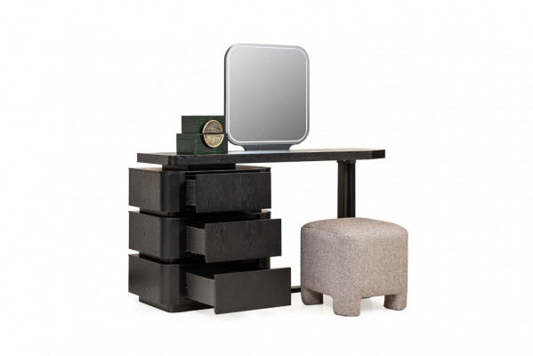 Frisiertisch Schminktisch Spiegel Konsolentisch Holz Schwarz Set 3tlg