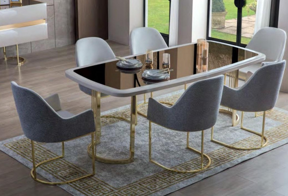 Stilvolle Grau-Weiße Esszimmer Möbel Luxus Esstisch 4x Textilstühle 6tlg