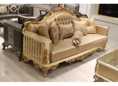 Sofagarnitur 3+3 Sitzer Wohnzimmer Set Design Sofa Gold Chesterfield Textil Neu