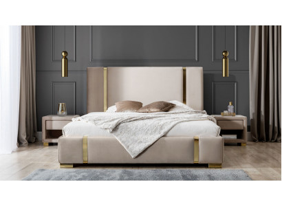 Komplette Schlafzimmer Garnitur Edelstahl Doppelbett Polster Nachttische