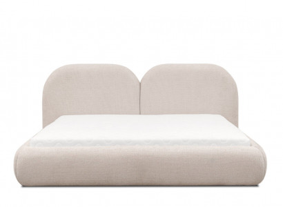 Beiges Schlafzimmer Doppelbett RundesTextil Kopfteil Polsterbetten Neu