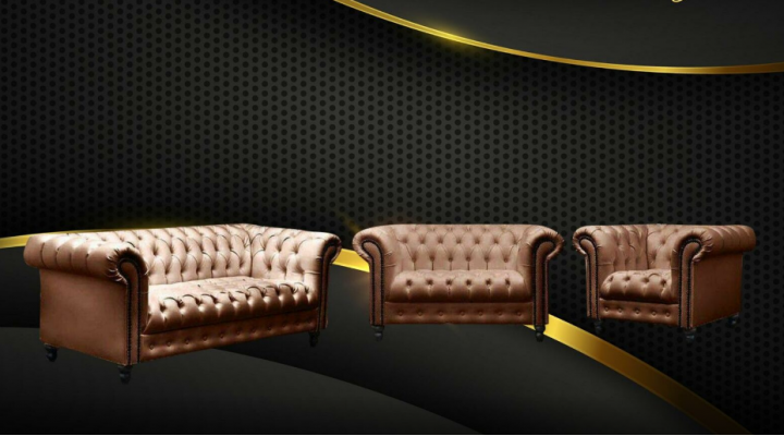 Dreisitzer Chesterfield Sofa Couch Polster Luxus Möbel Stoff Couchen