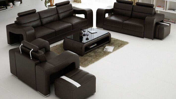 Ledersofa Couch Wohnlandschaft 3+2+1 Sitzer Garnitur Design Modern Sofa F3008D