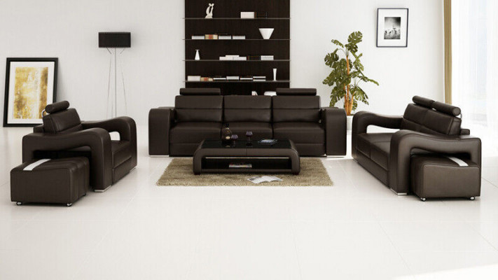 Ledersofa Couch Wohnlandschaft 3+2+1 Sitzer Garnitur Design Modern Sofa F3008D