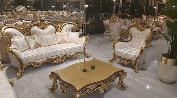 Polster Garnitur Chesterfield 3+1 Sitz + Couchtisch Holz Barock Rokoko