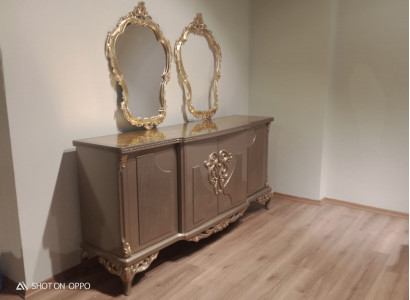 Anrichte mit Spiegel Taupe Braun Holz Schrank Sideboard Anrichten 2tlg