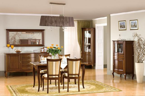 Klassiches Esszimmer Set Kommode Tisch Stühle Vitrine Wohnzimmer Set Italien Neu