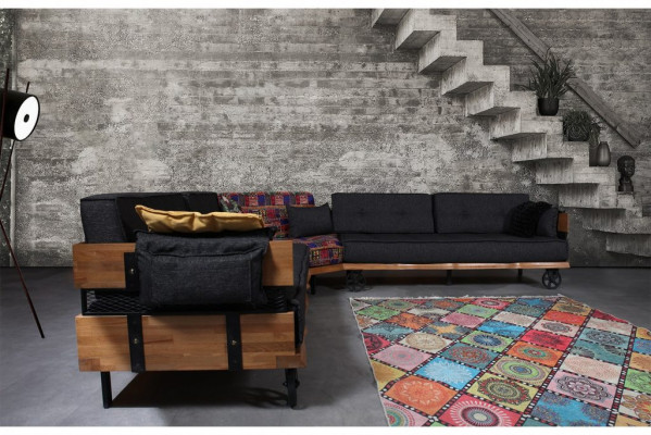 Couch Loft Polster Ecksofa Möbel auf Rädern Ecksofas Eckgarnitur Sofa 2tlg.