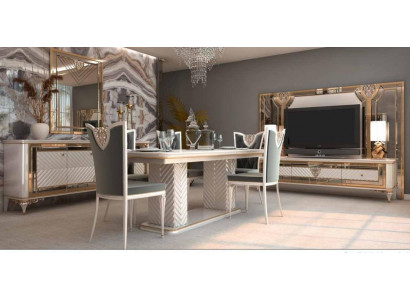 Stilvoller Esszimmerstuhl in grau-weißen Tönen mit barockem Design