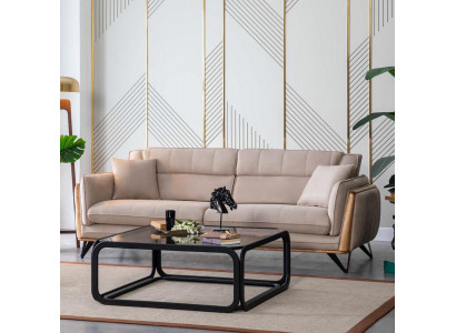 Dreisitzer Beige Couch Sofa Möbel Polster Einrichtung Couchen Sofas Holz