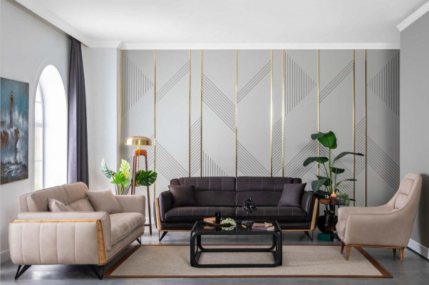 Dreisitzer Beige Couch Sofa Möbel Polster Einrichtung Couchen Sofas Holz