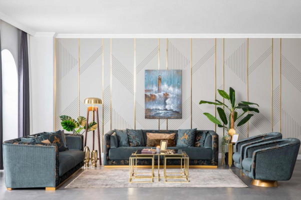 Luxus Wohnzimmer Möbel Sofagarnitur Set Couch Garnitur Textil Couchen