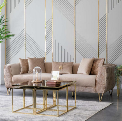 Dreisitzer Couch Polster Beige Sofa Couchen xxl Möbel Wohnzimmer Stoff