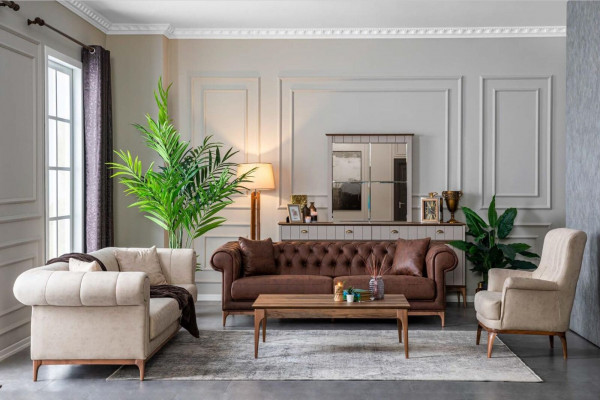 Dreisitzer Beige Couch Sofa Möbel Einrichtung Couchen Sofas Wohnzimmer