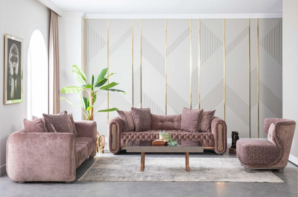 Luxus Sofagarnitur Braune Couch Textil Sofa Couchen Polster Gruppe 3+3+1