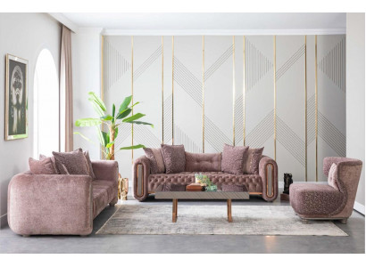 Luxus Sofagarnitur Braune Couch Textil Sofa Couchen Polster Gruppe 3+3+1