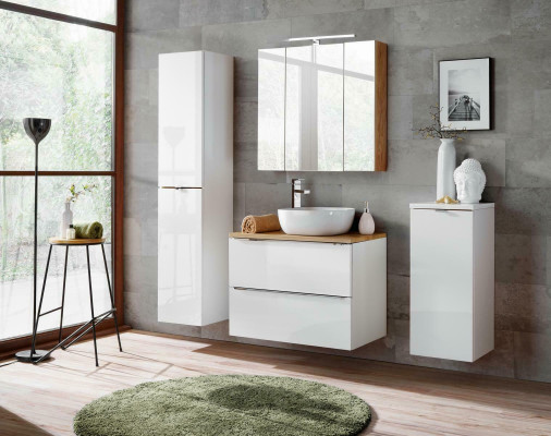 Design Badezimmer Möbel Bad 4 tlg. Set Garnitur Deko Schrank Waschbecken