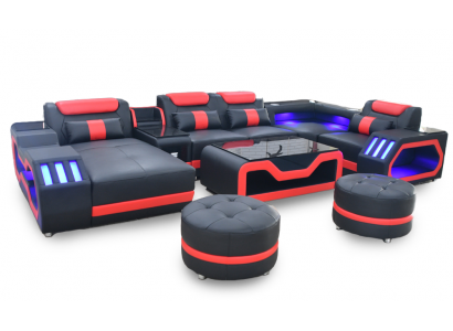 Designer Wohnzimmer set besteht aus 4tlg. modern set schwarzer Farbe Beleuchtet