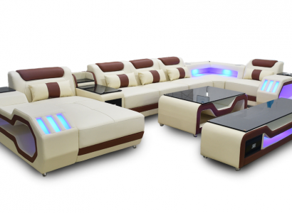 Ecksofa U-Form beige Wohnlandschaft Couch Polster Eckgarnitur Sofa Modern Sofas