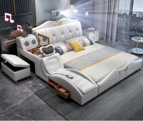 Multifunktions Bett Luxus Design Betten Doppel Regal 180x200cm Neu