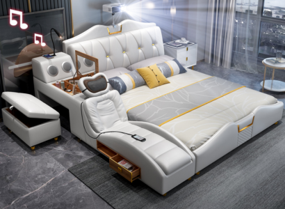 Multifunktions Bett Luxus Design Betten Doppel Regal 180x200cm Neu