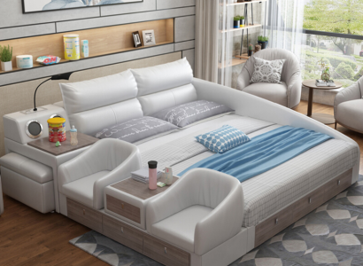 Bett Multifunktion Regal USB Ladestation Doppel Leder Betten 180x200