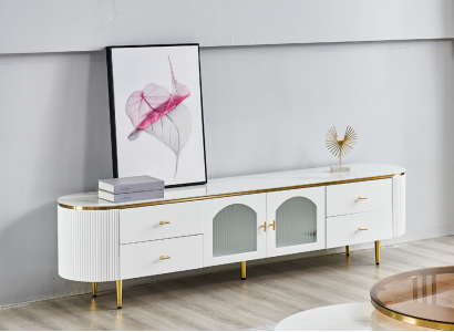 Ovaler Fernseh Ständer rtv Lowboard tv Sideboard Wohnzimmer Holz Möbel