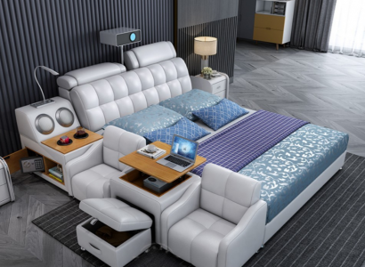 Multifunktions Bett Boxen Luxus Design Leder Betten Hotel Doppel Neu