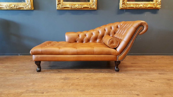 Chesterfield Chaiselongues Liege Ottomane Sofa Echtes Leder Relax Chaise Neu