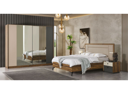 Bett Nachttisch Kleiderschrank 4 tlg Schlafzimmer Set Design Modern Luxus