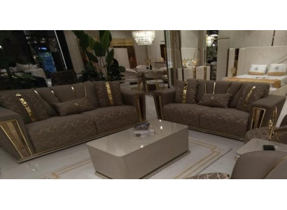 3+3 Sitzer Modern Sofagarnitur Sessel Textil Grau Sofa 3 Sit Luxus Komplett 2tlg