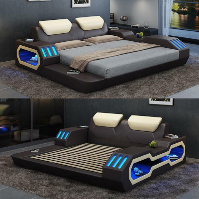 Luxus Design Bettgestell Bett Leder Betten USB luxus Doppel Hotel Polsterbett