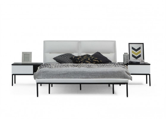 Garnitur Schlafzimmer Doppelbett Bett Nachttische Weiß Set 6tlg Modern