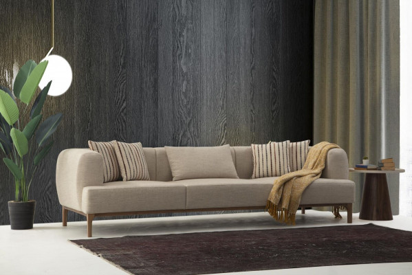 Dreisitzer Sofa 3 Sitzer Sofas Beige Stoff Modern Wohnzimmer Luxus Neu 