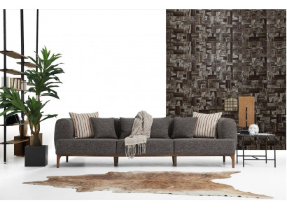 Dreisitzer Sofa 3 Sitzer Sofas Grau Stoff Wohnzimmer Luxus Modern Neu