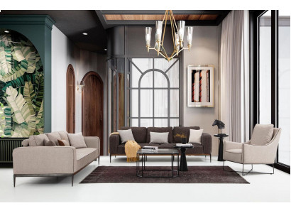 Komplette Couchgarnitur Sofagarnitur Sofa 321 Sitzer Stoff Set Beige