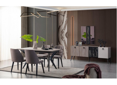 Essgruppe Essecke Esstisch Stühle Holz Grau Esszimmer 9tlg Anrichte