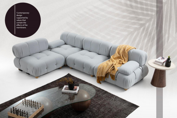 Wohnzimmer Ecksofa Sofa Stoff Sofas Eck Grau Modern Polyester Design