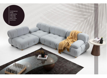 Wohnzimmer Ecksofa Sofa Stoff Sofas Eck Grau Modern Polyester Design