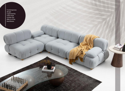 Wohnzimmer Ecksofa Sofa Stoff Sofas Eck Grau Modern Polyester Design
