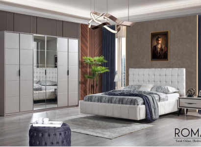 Weiße Schlafzimmer Garnitur Luxus Möbel Polster Bett Holz Kleiderschrank